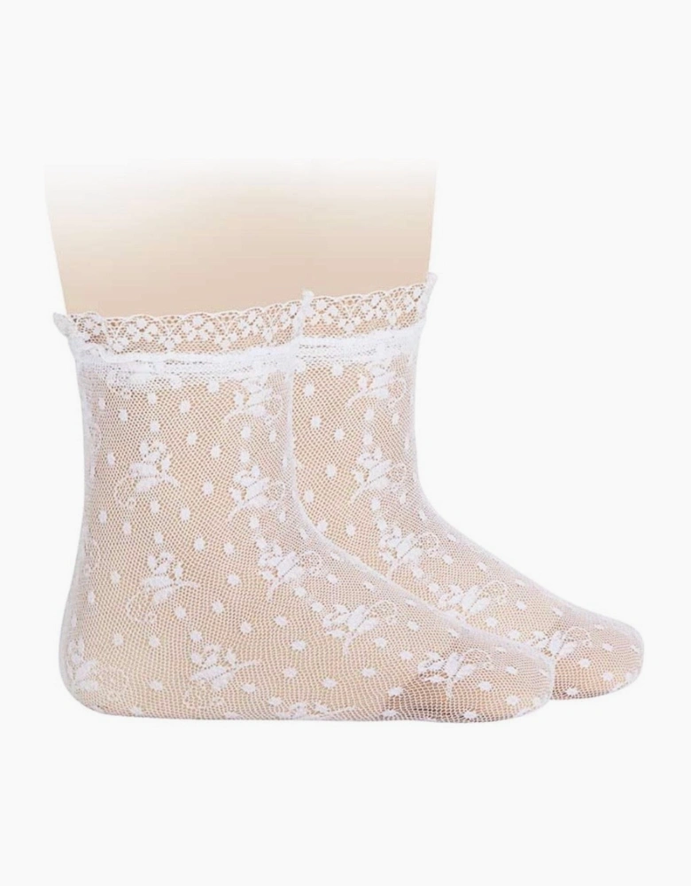 Girls White 200 Lace Short Socks