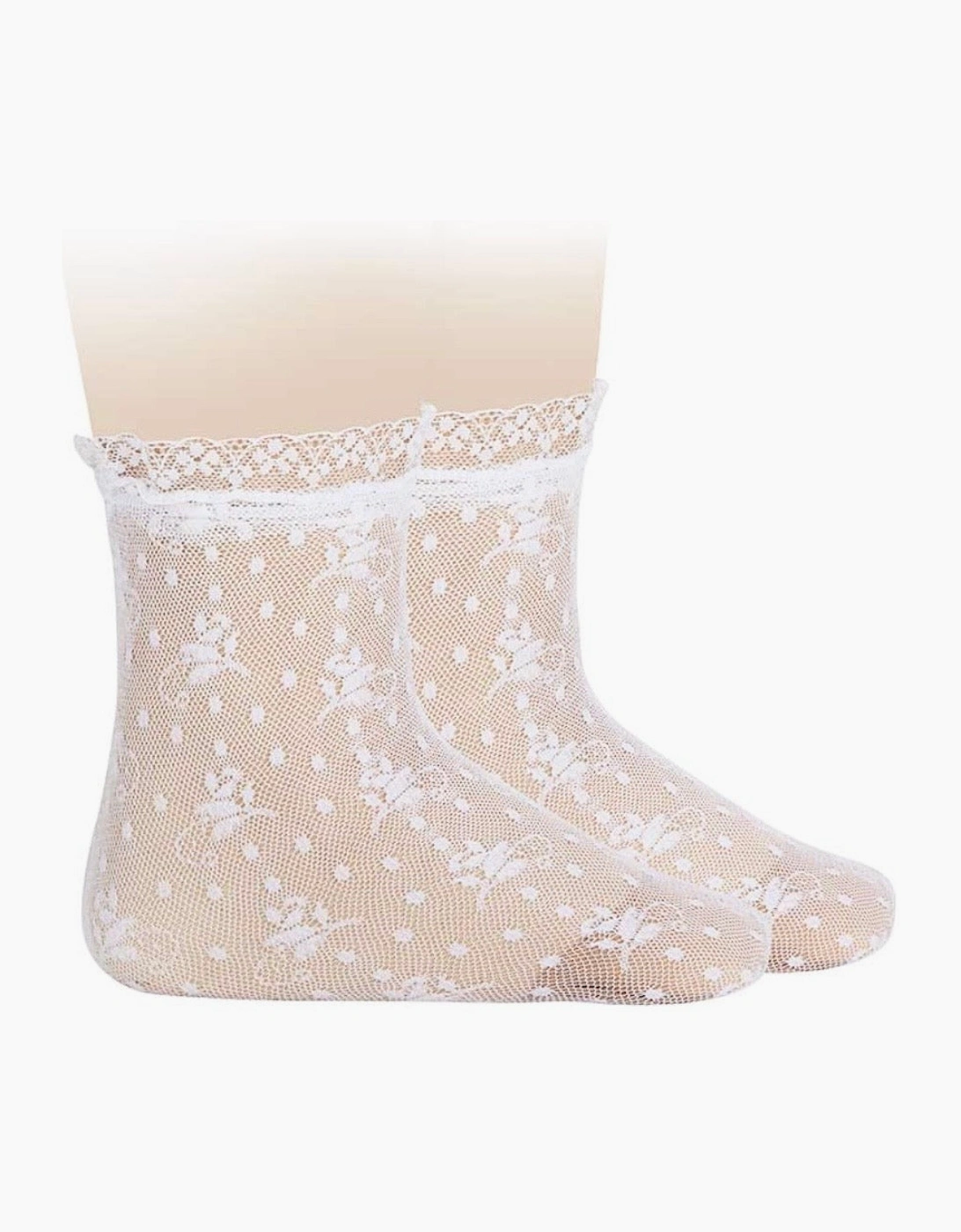 Girls White 200 Lace Short Socks