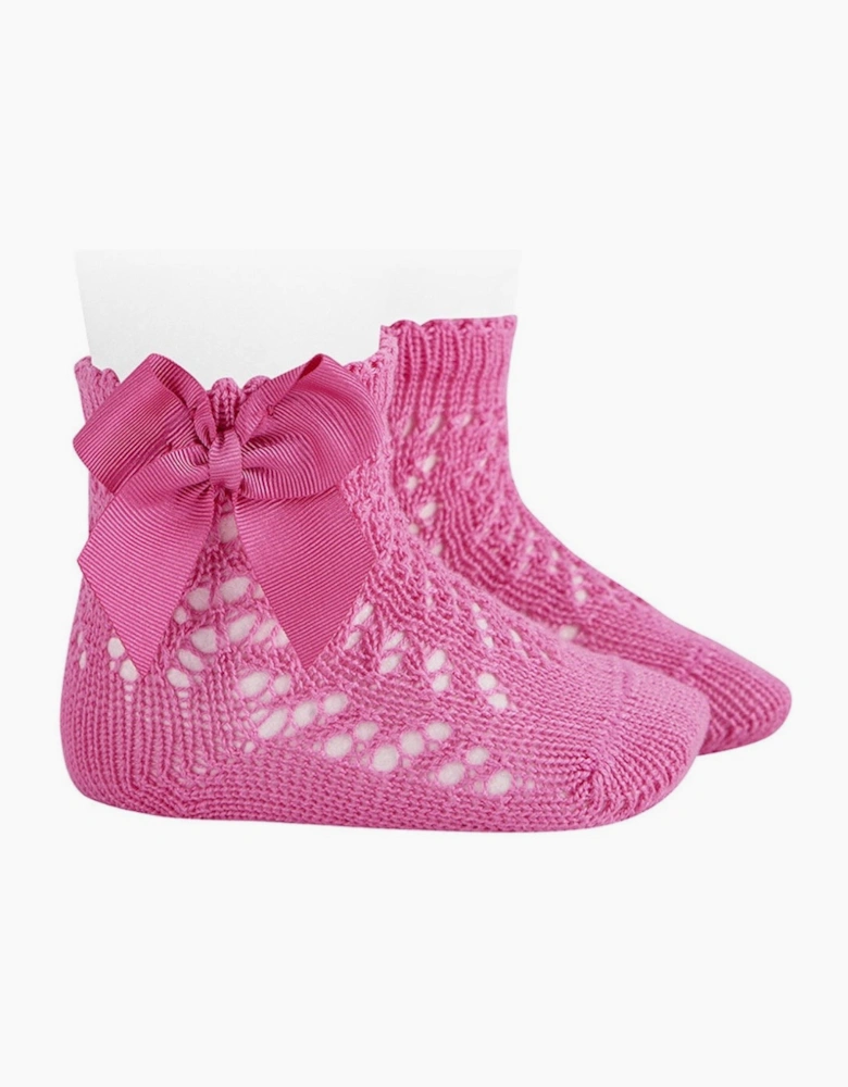 Girls Fuchsia Pink 513 Openwork Short Socks