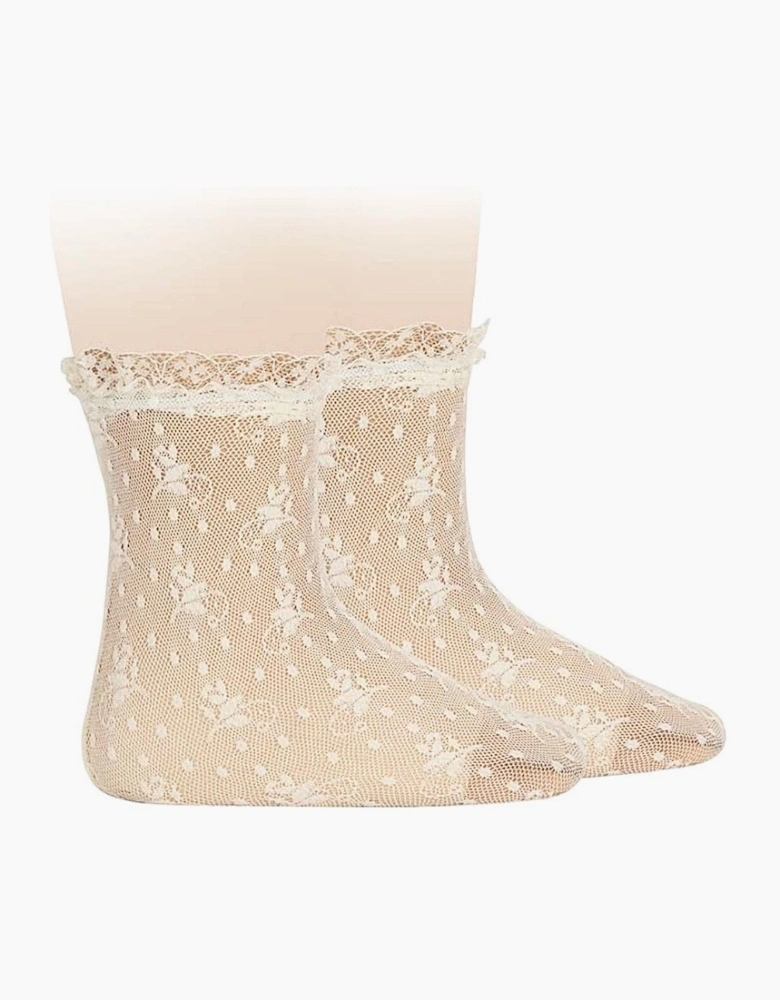 Girls Cream 303 Lace Short Socks