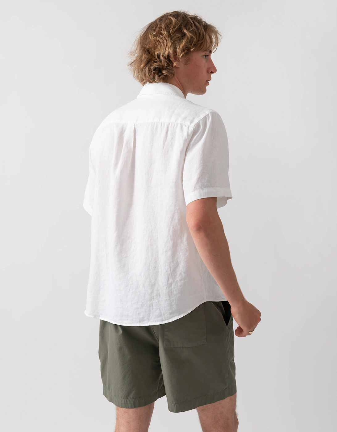 Colorful Standard Mens Short Sleeve Linen Shirt - Optical White