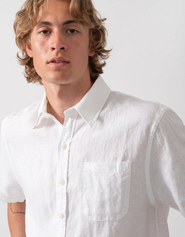 Colorful Standard Mens Short Sleeve Linen Shirt - Optical White