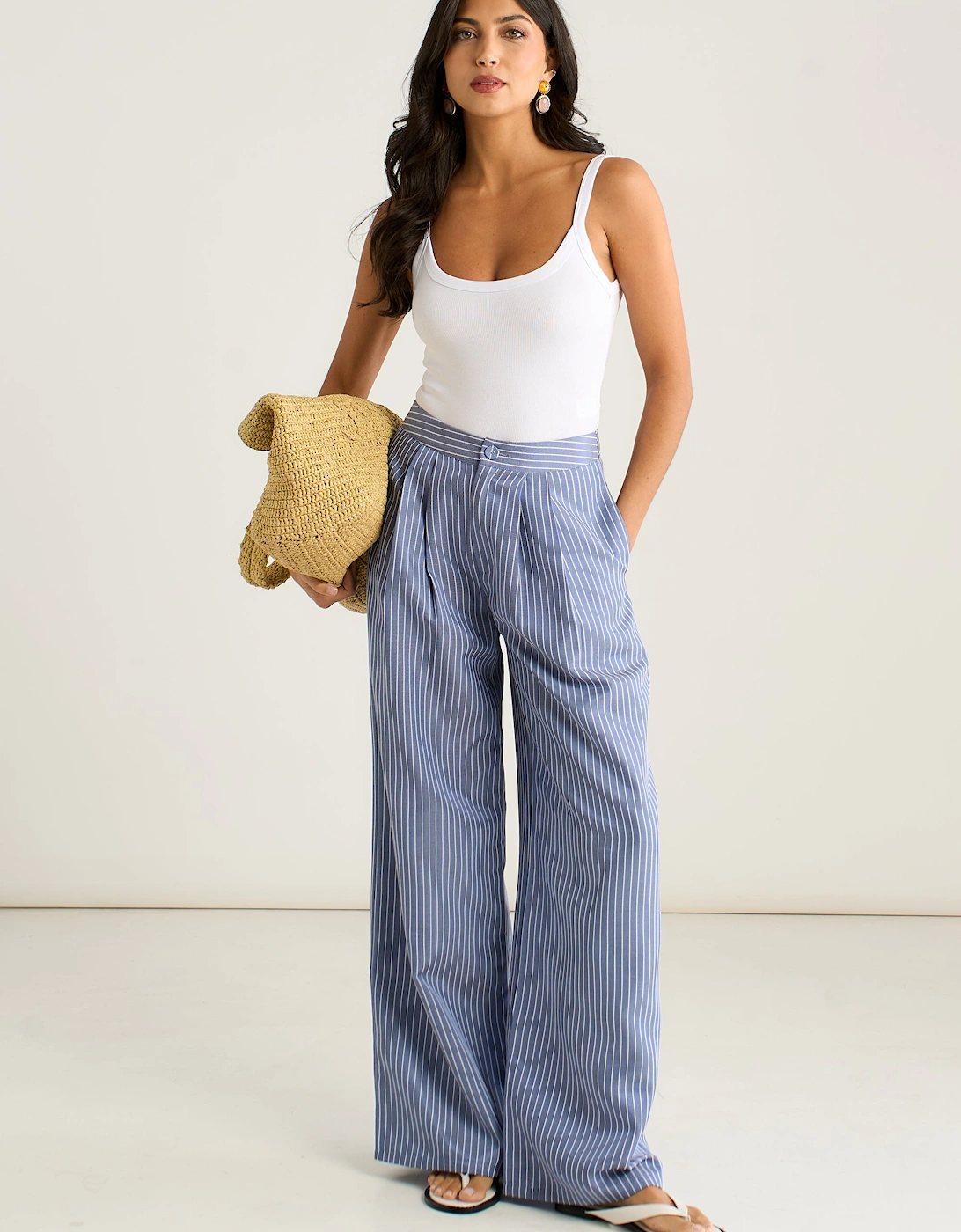 Blue Wide Leg Pleat Front Formal Trousers