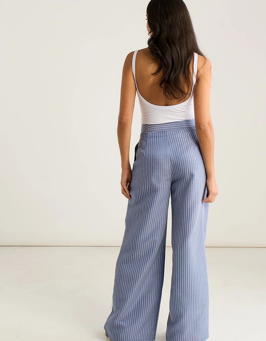 Blue Wide Leg Pleat Front Formal Trousers