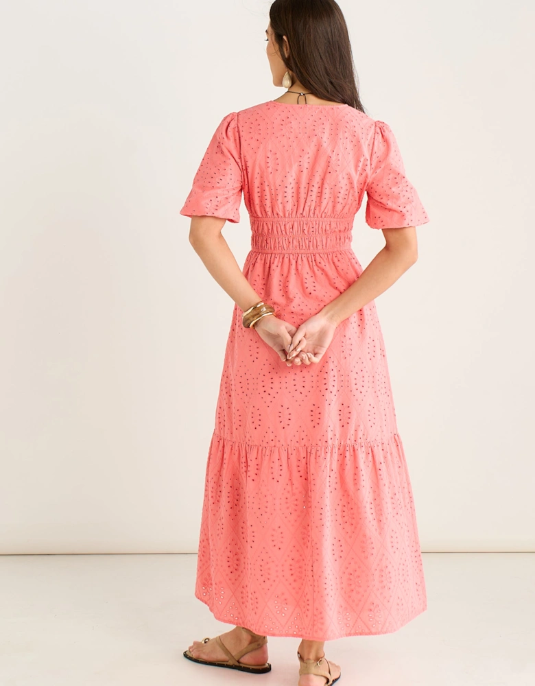 Coral Diamond Cutwork V Neck Broderie Dress