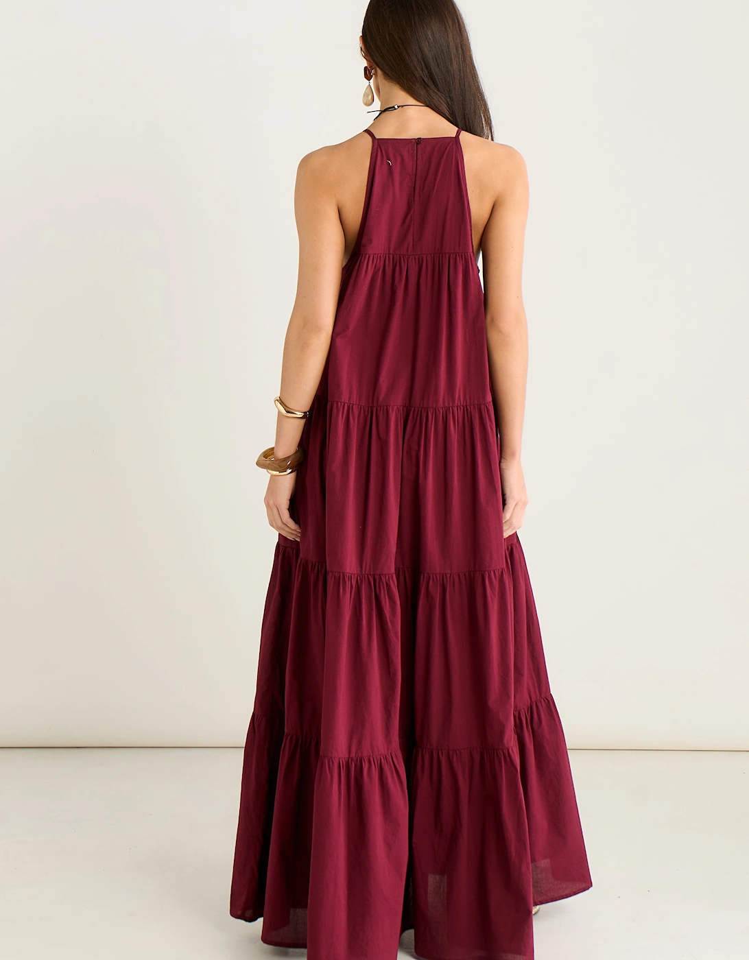 Mulberry Tiered Halter Maxi Trapeze Dress
