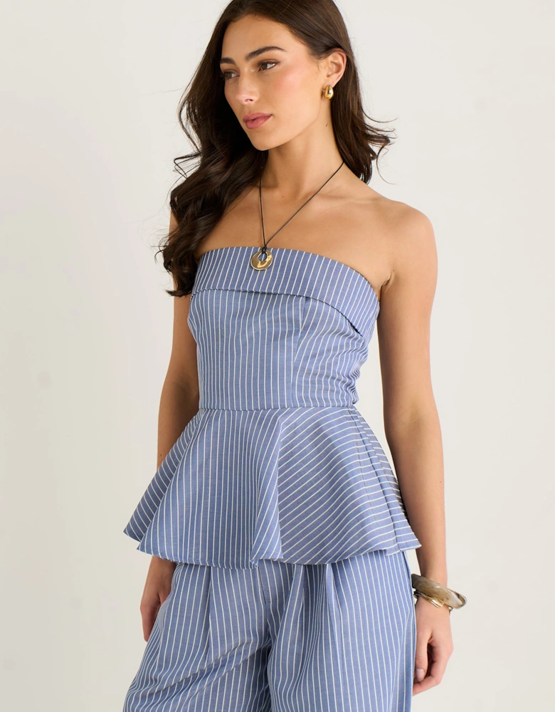 Blue Bardot Stripe Peplum Top
