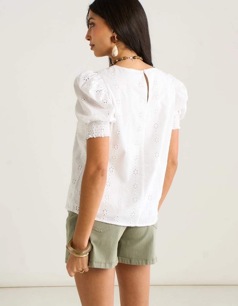 Cream Broderie Anglaise Puff Sleeves Top
