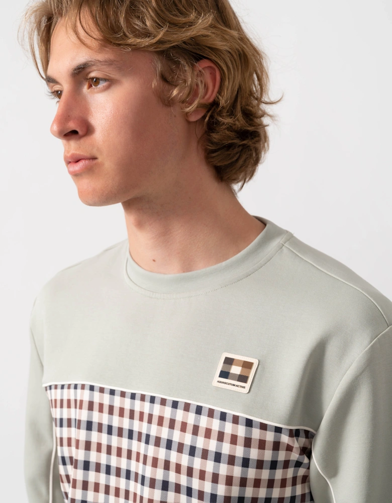 Aquascutum Mens Club Check Crewneck Sweatshirt - Salvia 34