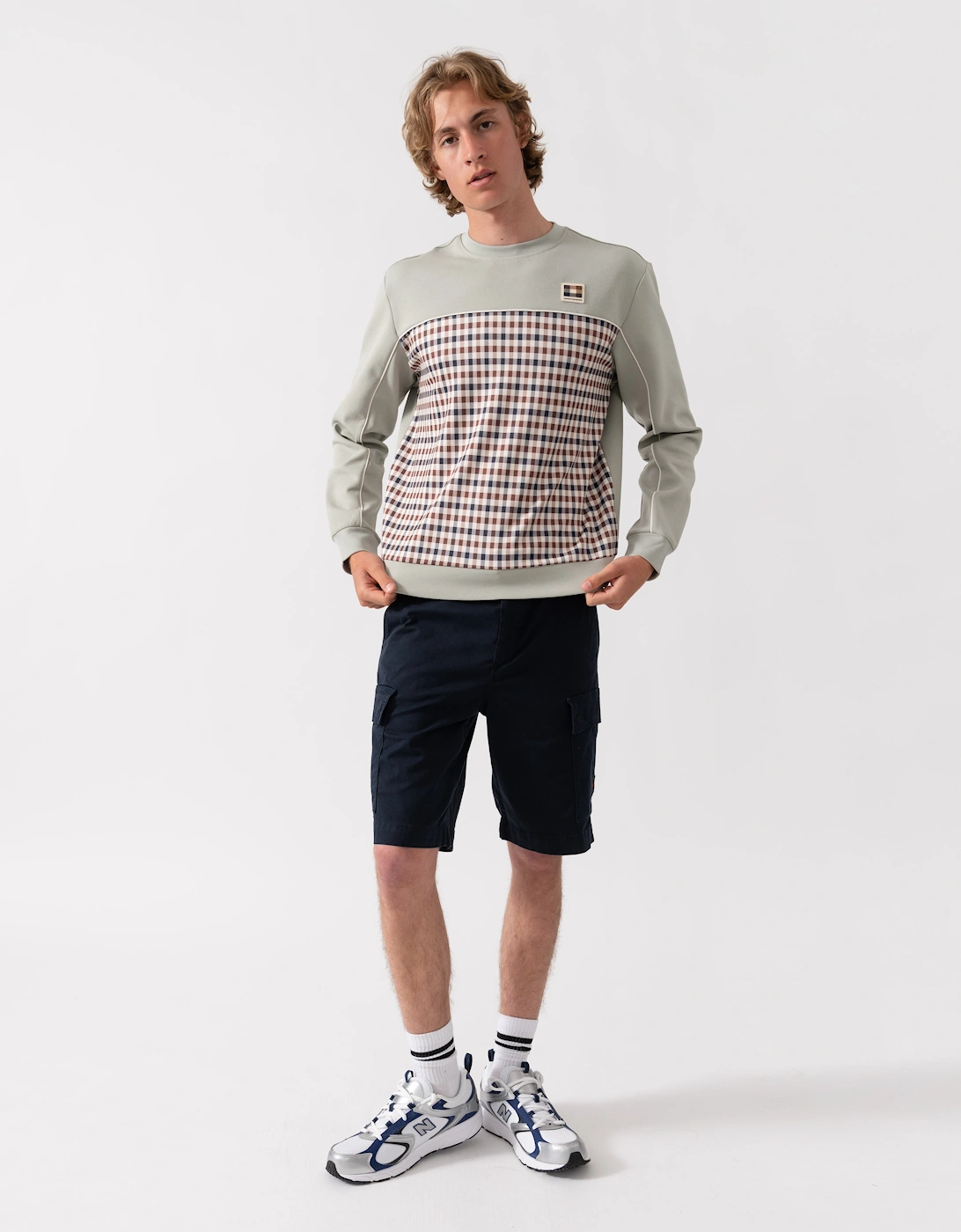 Aquascutum Mens Club Check Crewneck Sweatshirt - Salvia 34