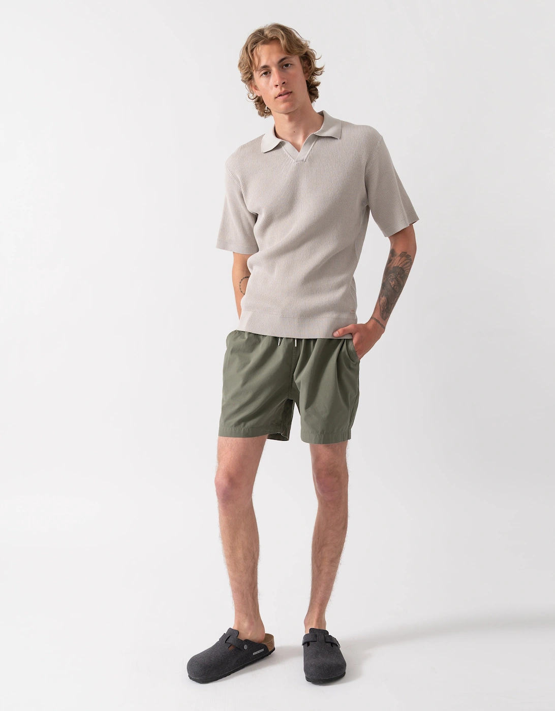 BOSS Orange Aravolo Mens Short Sleeve Knit Polo Shirt - Open Grey 070