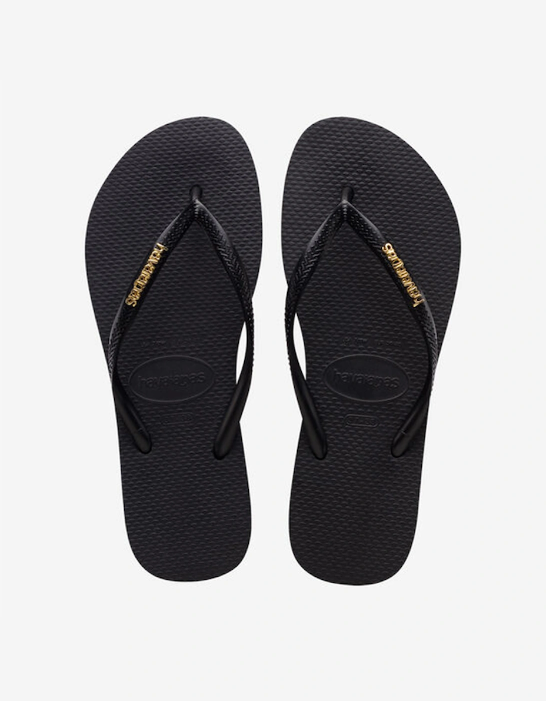 Havaianas Women's Black Slim Logo Metallic Flip Flops - Size 7/6.5/6