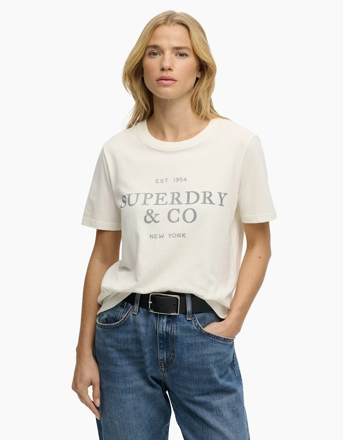 Superdry Women's Cream Luxe Casual Relaxed Short Sleeve T-Shirt - Size 16