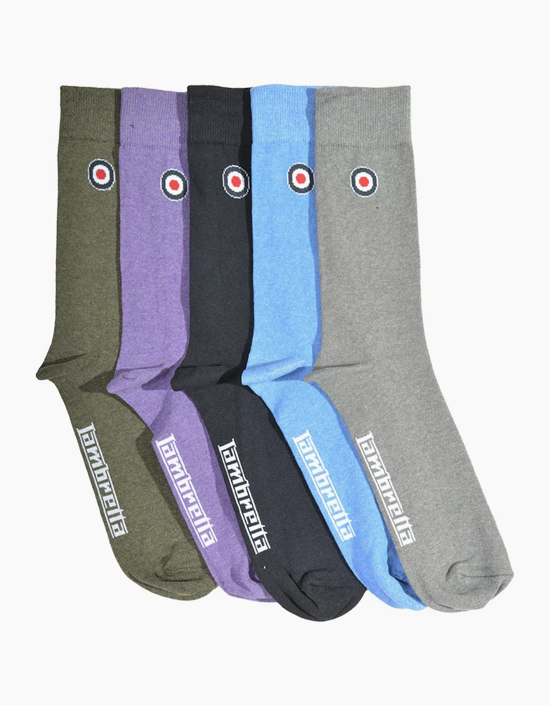 Lambretta Mens 5 Pack Plain Crew Socks - Multi