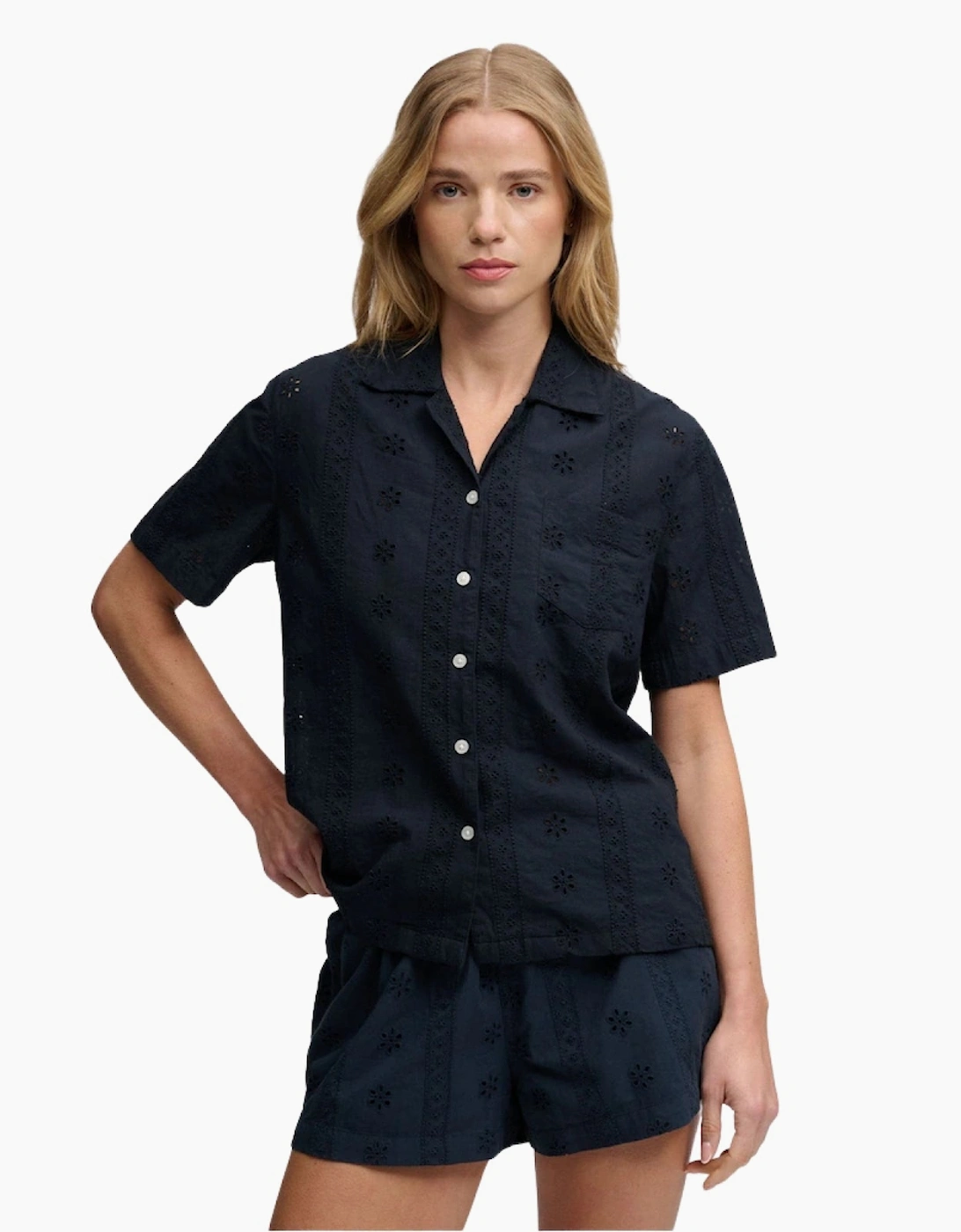 Superdry Womens Heritage Broderie Short Sleeve Shirt