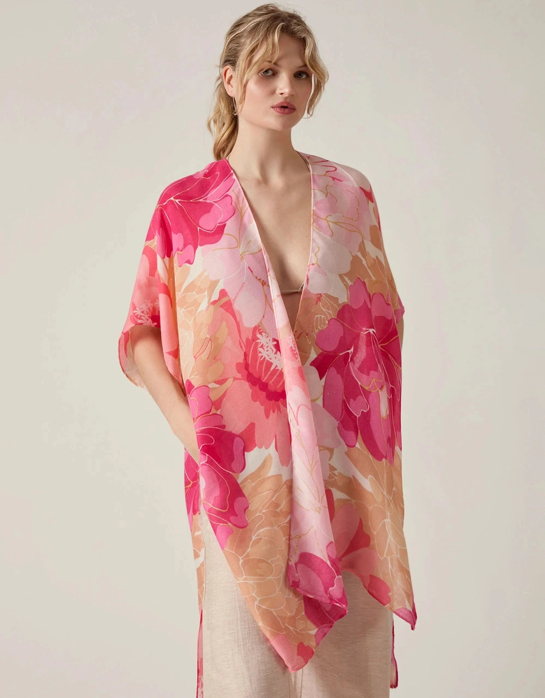 Pink Peony Print Kaftan