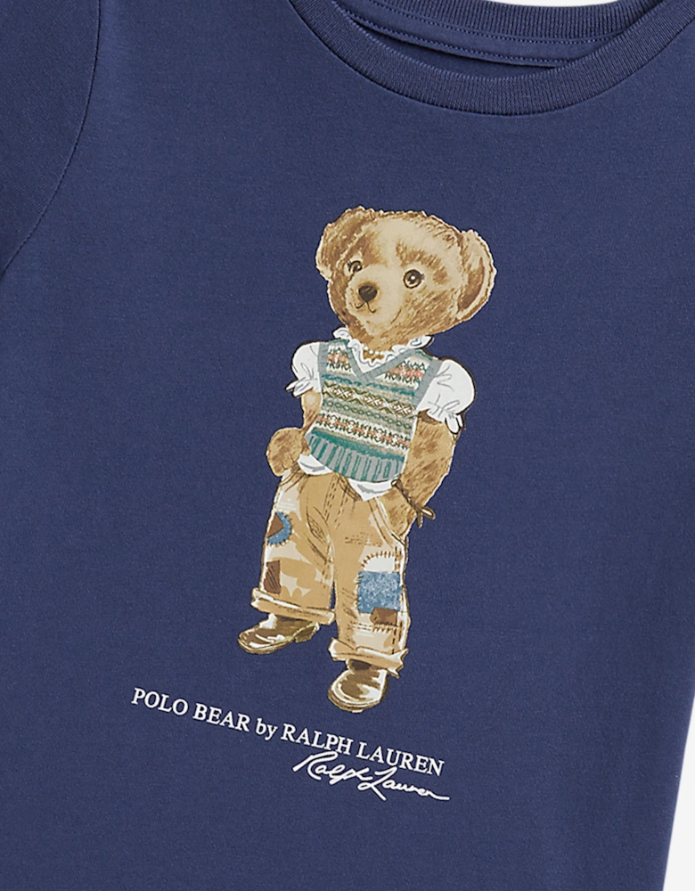 Ralph Lauren Girls Polo Bear Jersey Dress in Blue