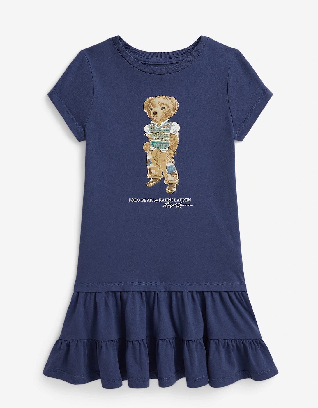 Ralph Lauren Girls Polo Bear Jersey Dress in Blue