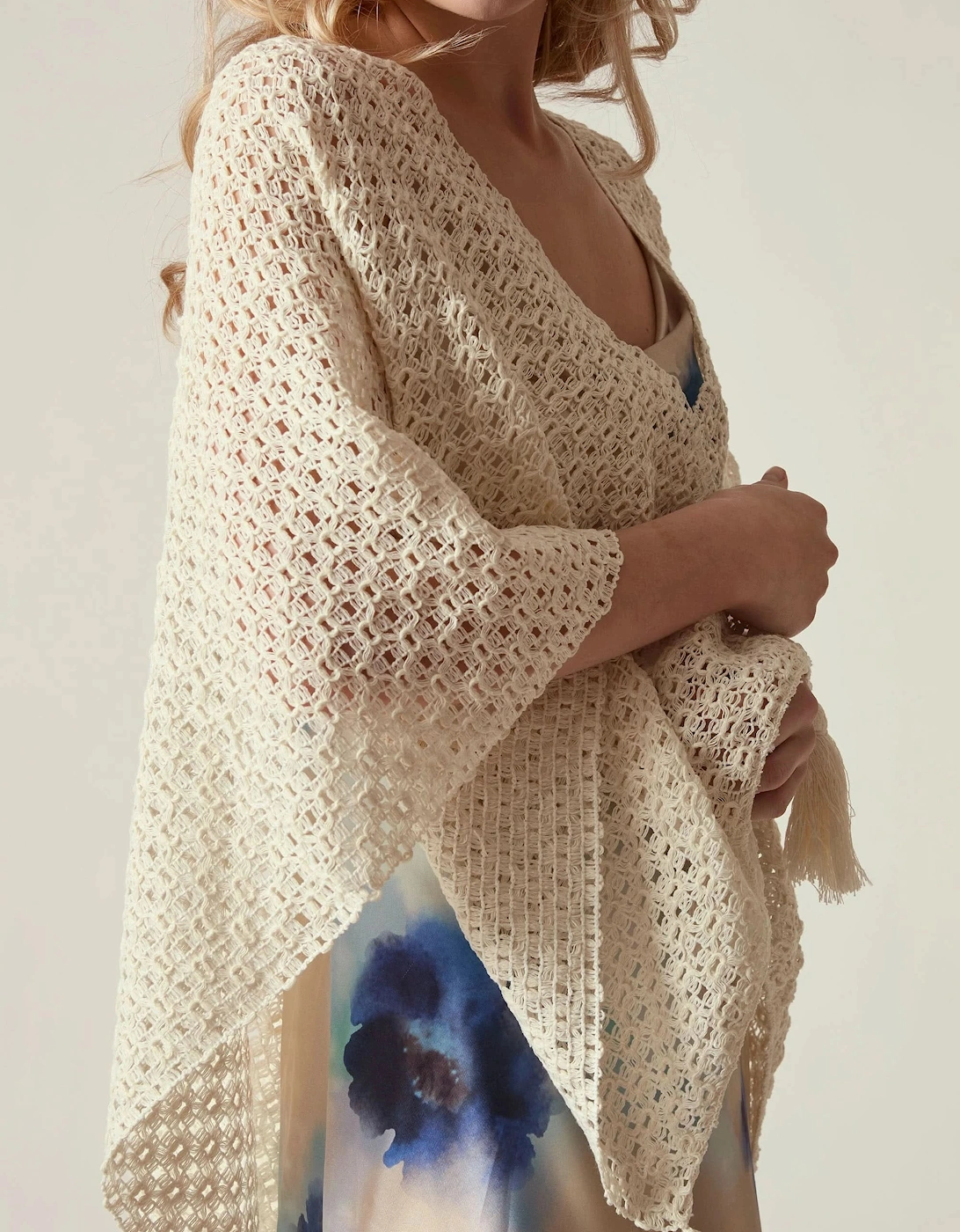 Cream Lattice Knit Kaftan