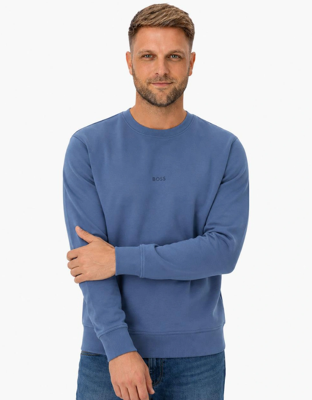BOSS Relaxed Fit WeSmallcrew Sweatshirt Open Blue