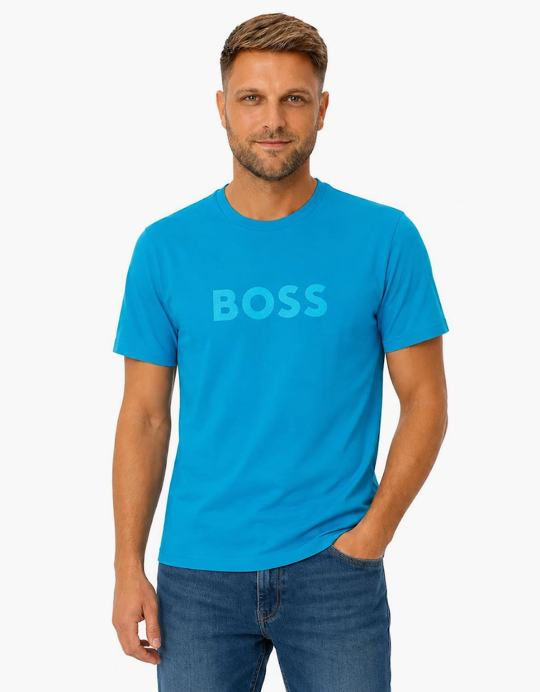 BOSS Contrast Logo RN T-Shirt Turquoise/Aqua
