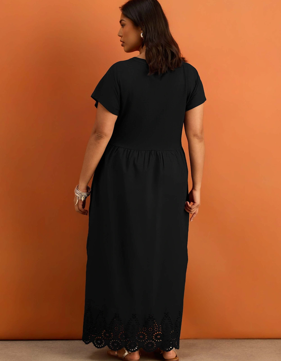 Black Jersey Woven Mix Broderie Maxi Dress