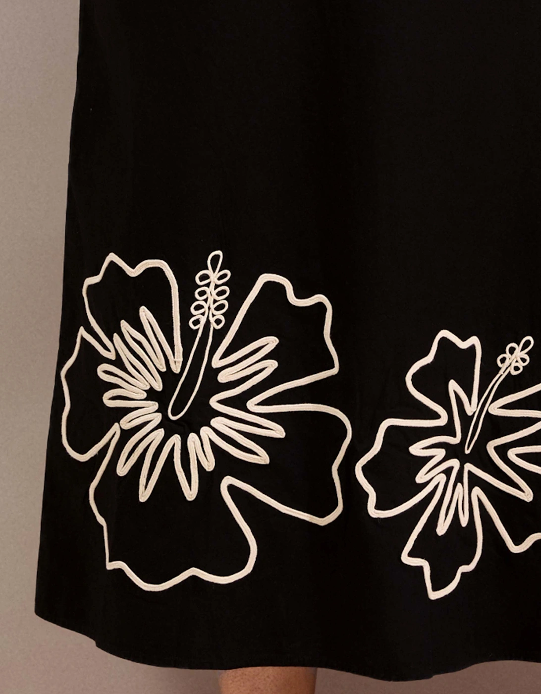 Black Cotton Halterneck Embroidered Floral Maxi Dress