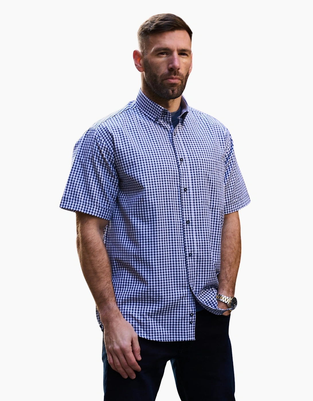 Kam Mens Classic Gingham Check Big & Tall Short Sleeve Shirt, 2 of 1