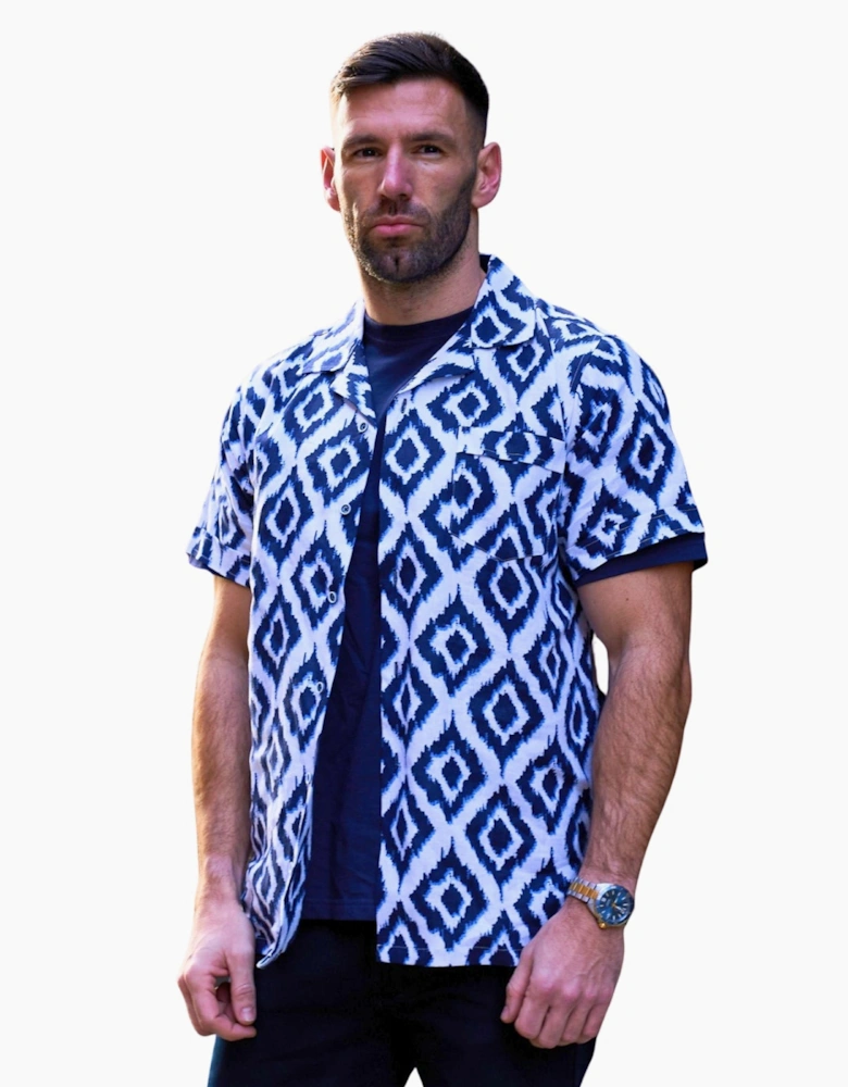 Kam Mens Hawaiian Geo Print  Big & Tall Short Sleeve Shirt