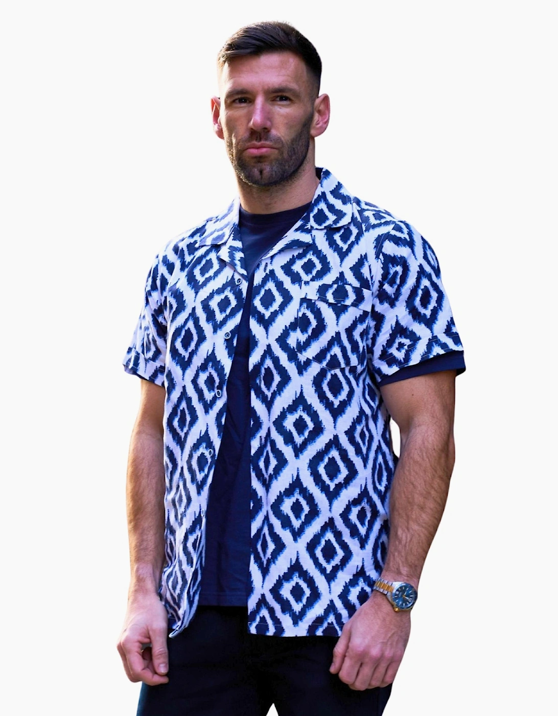 Kam Mens Hawaiian Geo Print  Big & Tall Short Sleeve Shirt, 2 of 1