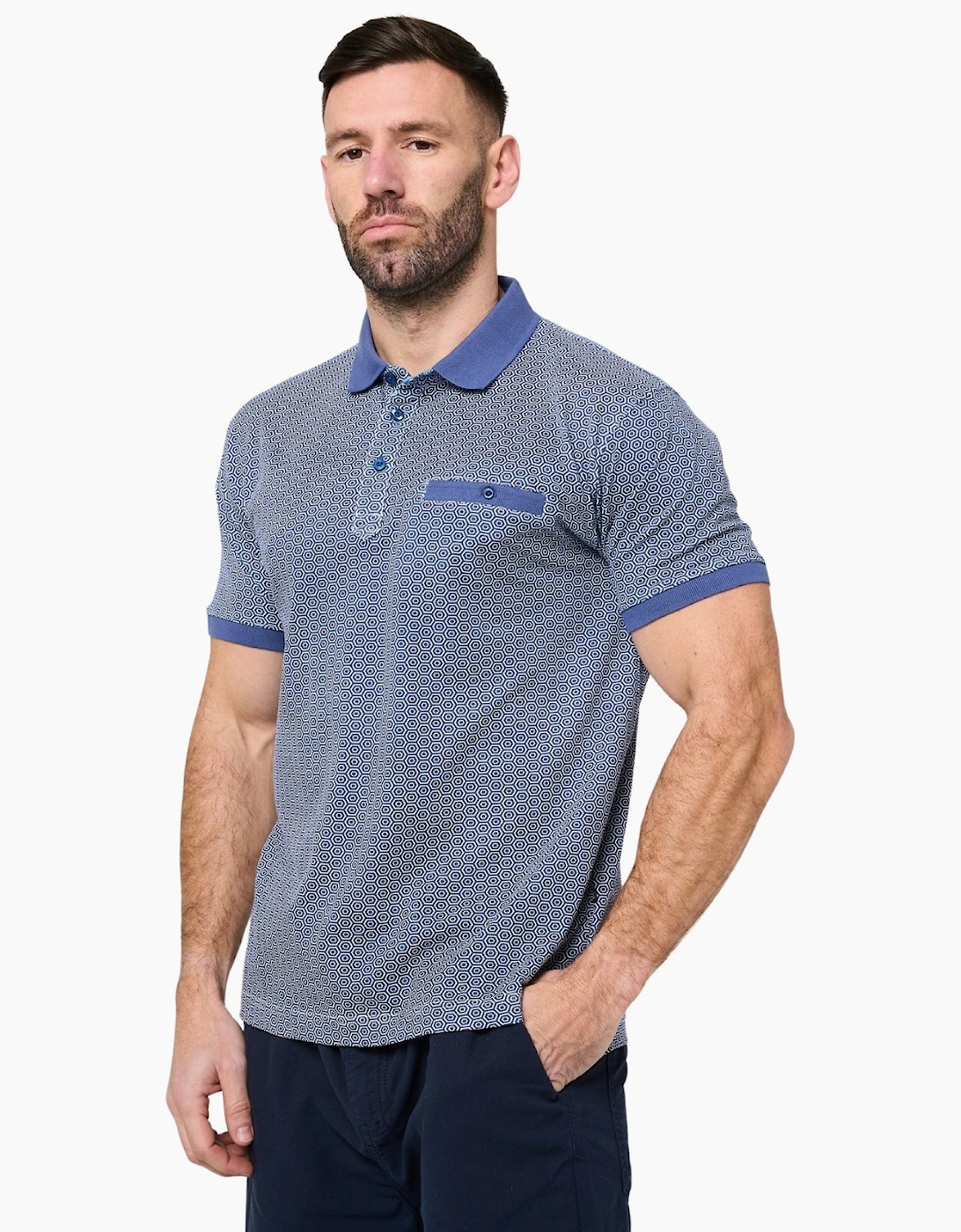 Kam Mens Geo Print Big & Tall Short Sleeve Polo Shirt