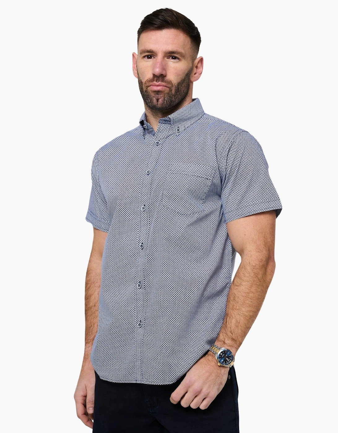 Kam Mens All Over Geo Print Big & Tall Short Sleeve Shirt, 2 of 1