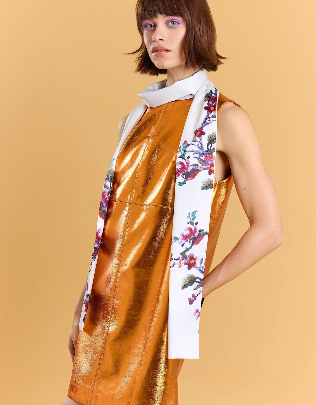 Silk Blend White Floral Long Scarf, 2 of 1