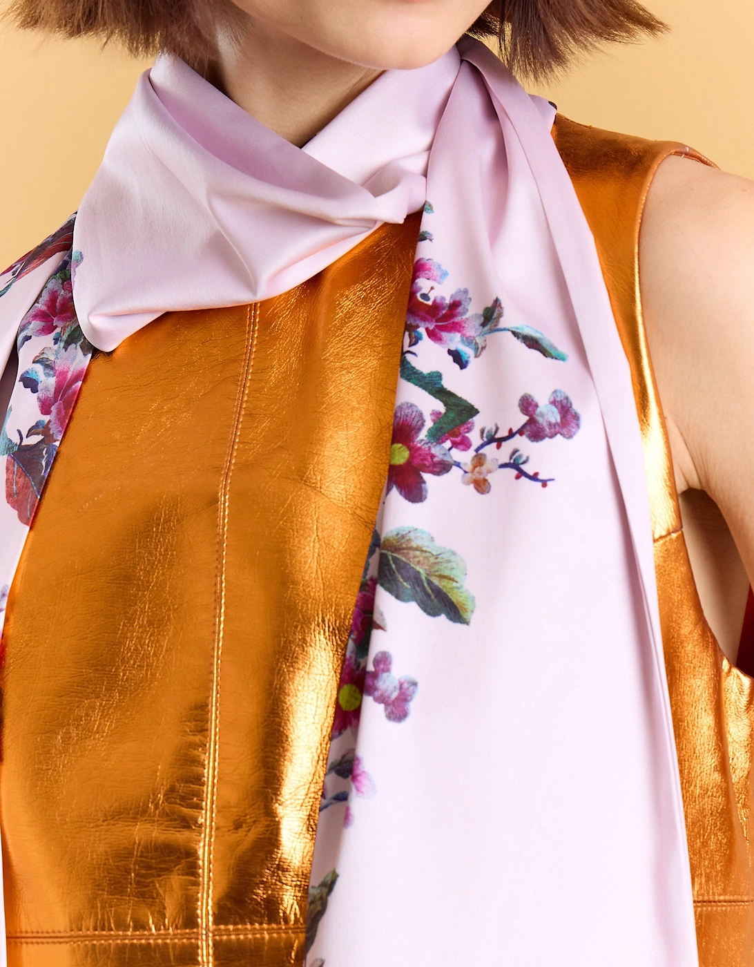Pink Silk Pink Blend Floral Long Scarf