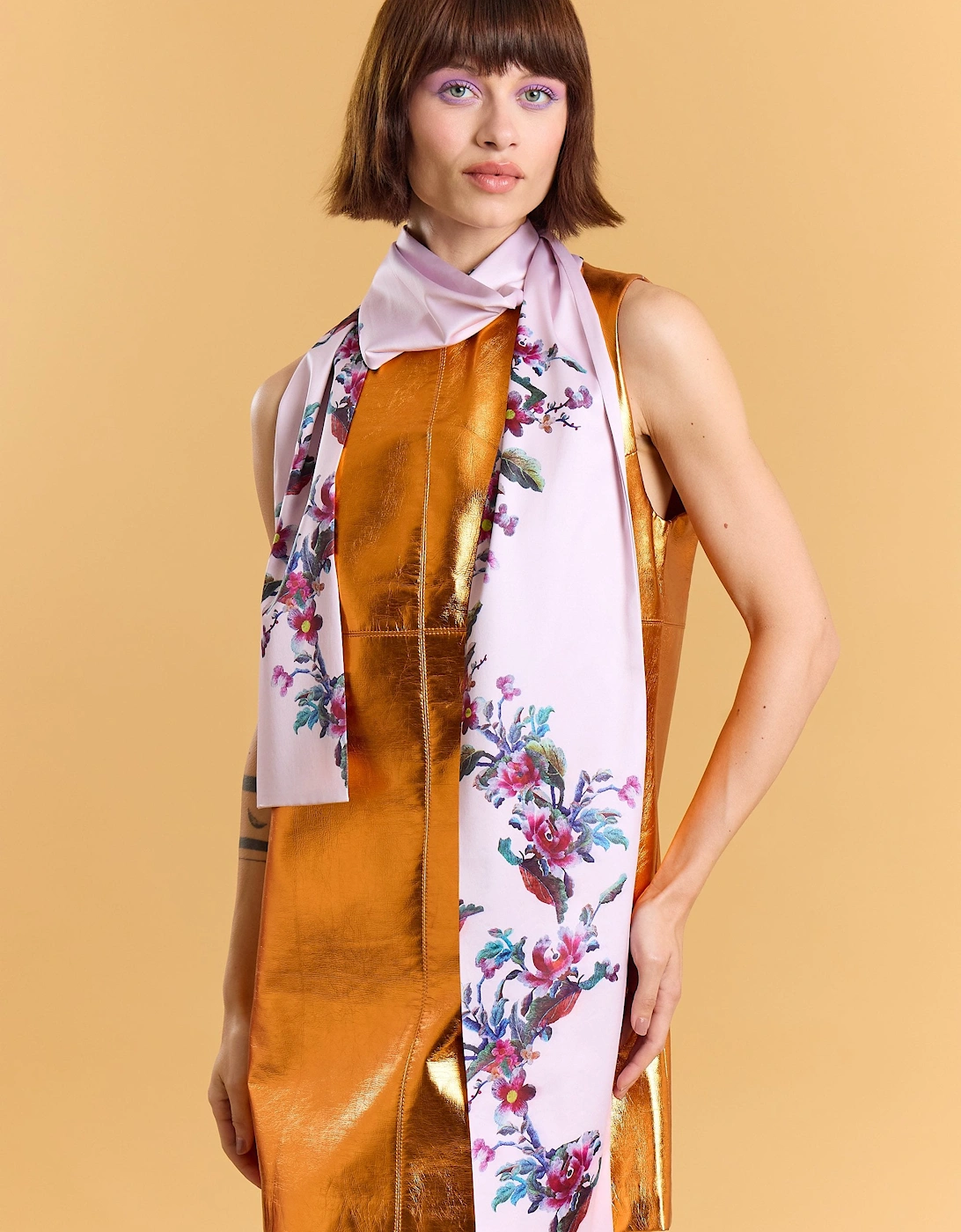 Pink Silk Pink Blend Floral Long Scarf, 3 of 2