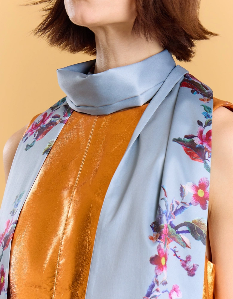 Silk Blend Grey Floral Long Scarf