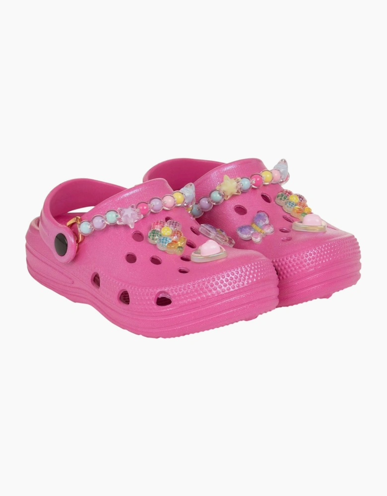 Girls Fuchsia Pink Gem Croc Sandals