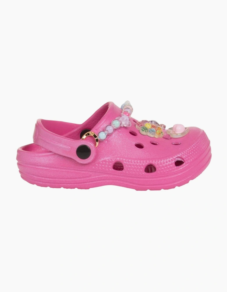Girls Fuchsia Pink Gem Croc Sandals