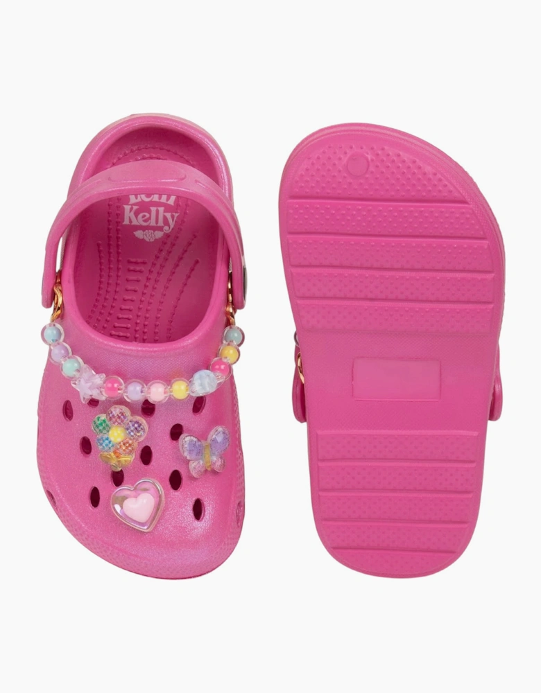 Girls Fuchsia Pink Gem Croc Sandals