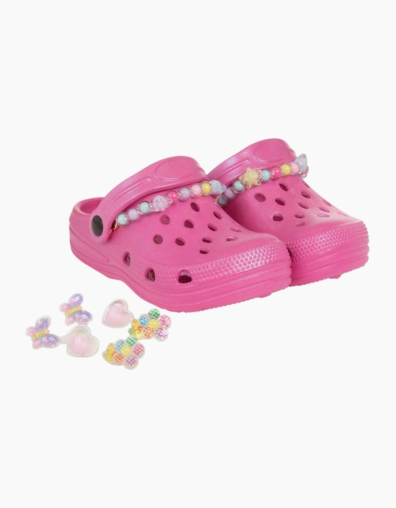 Girls Fuchsia Pink Gem Croc Sandals