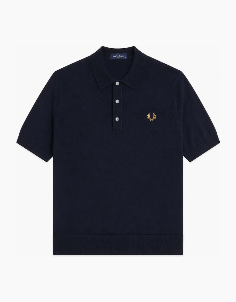 Fred Perry Cotton Knitted Polo Shirt Navy