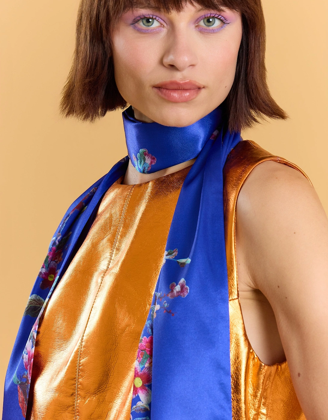 Silk Blend Blue Floral Long Scarf