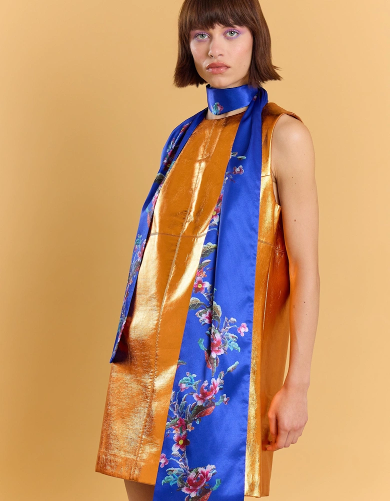 Silk Blend Blue Floral Long Scarf