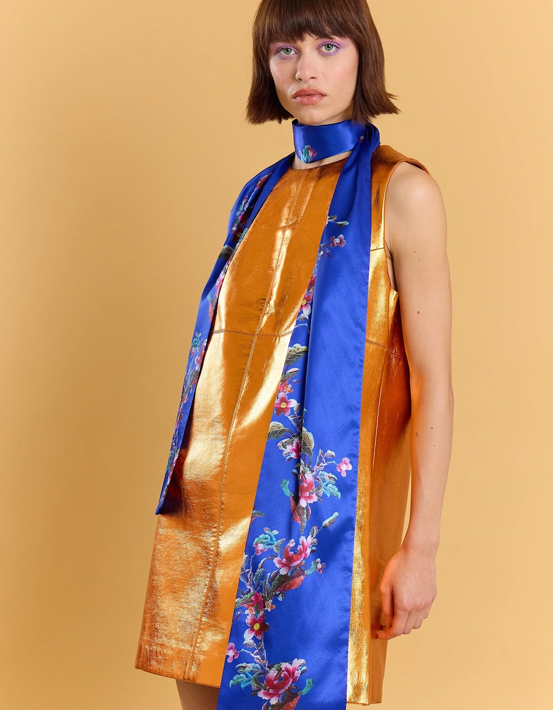 Silk Blend Blue Floral Long Scarf, 3 of 2