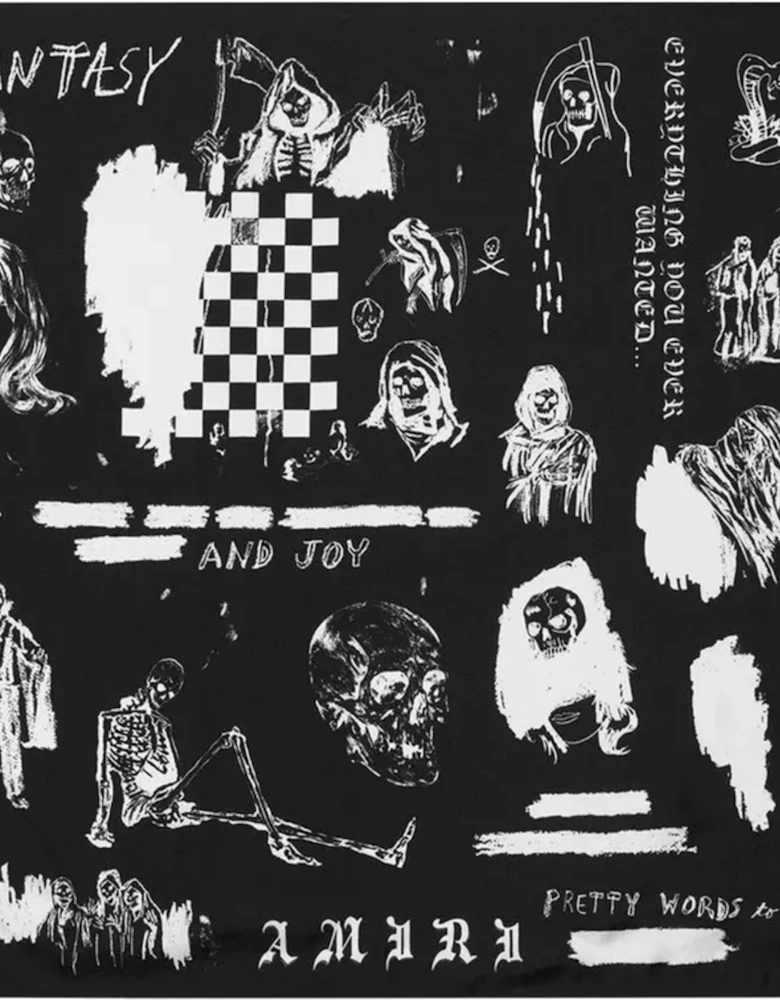 AMIRI X WES LANG ALL OVER SKETCH SILK SCARF BLACK