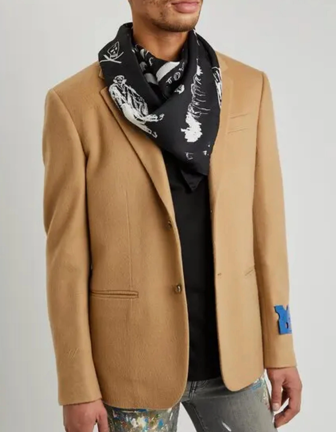 AMIRI X WES LANG ALL OVER SKETCH SILK SCARF BLACK