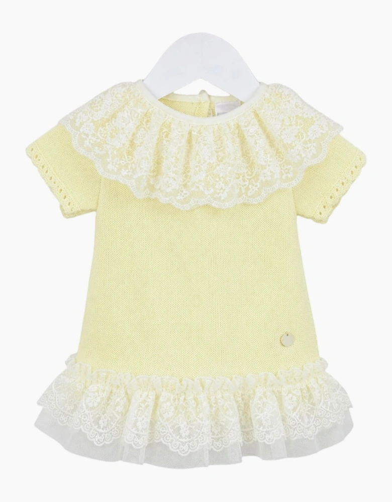 Girls Yellow Lemon Fine Knit Lace Dress