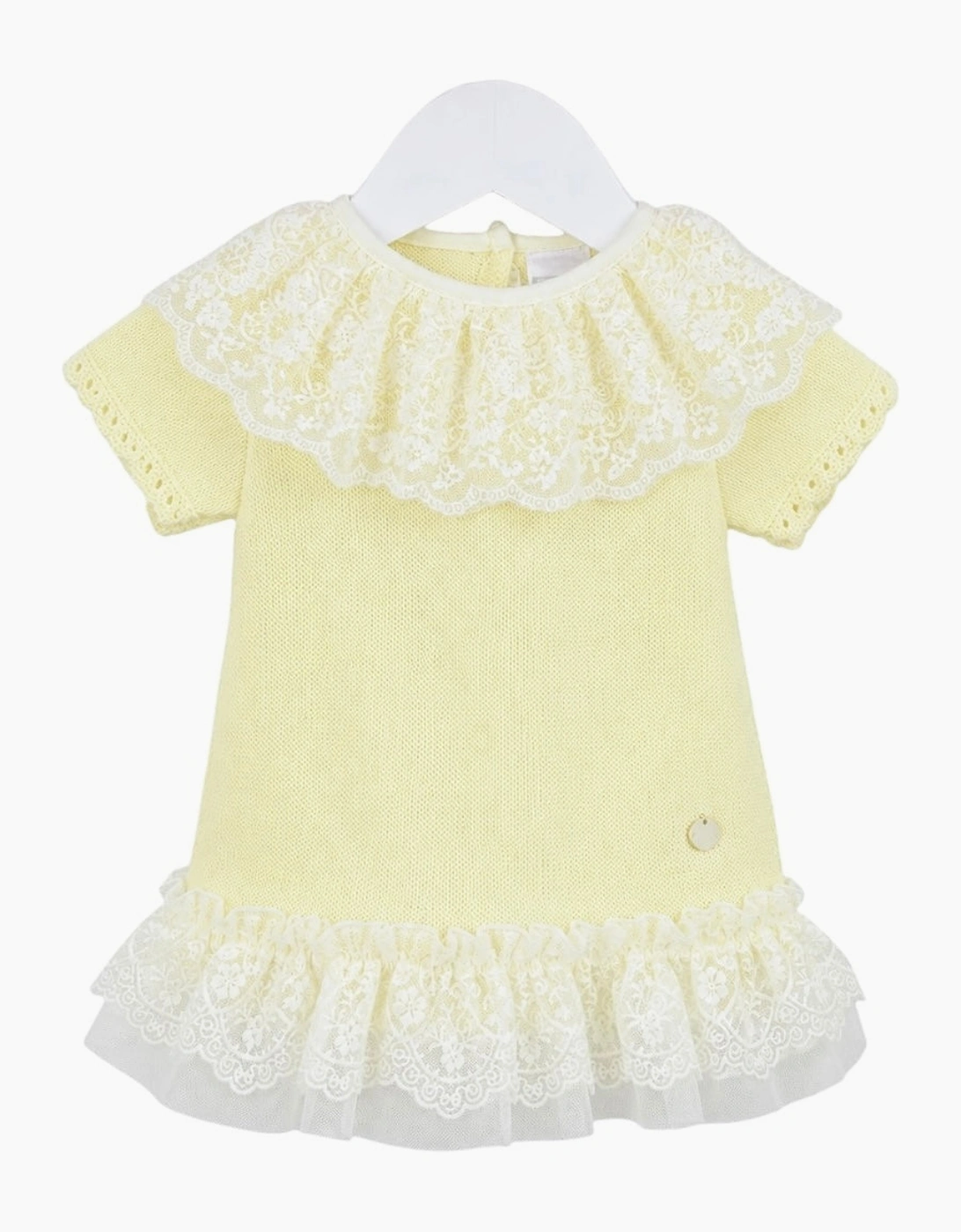 Girls Yellow Lemon Fine Knit Lace Dress, 2 of 1