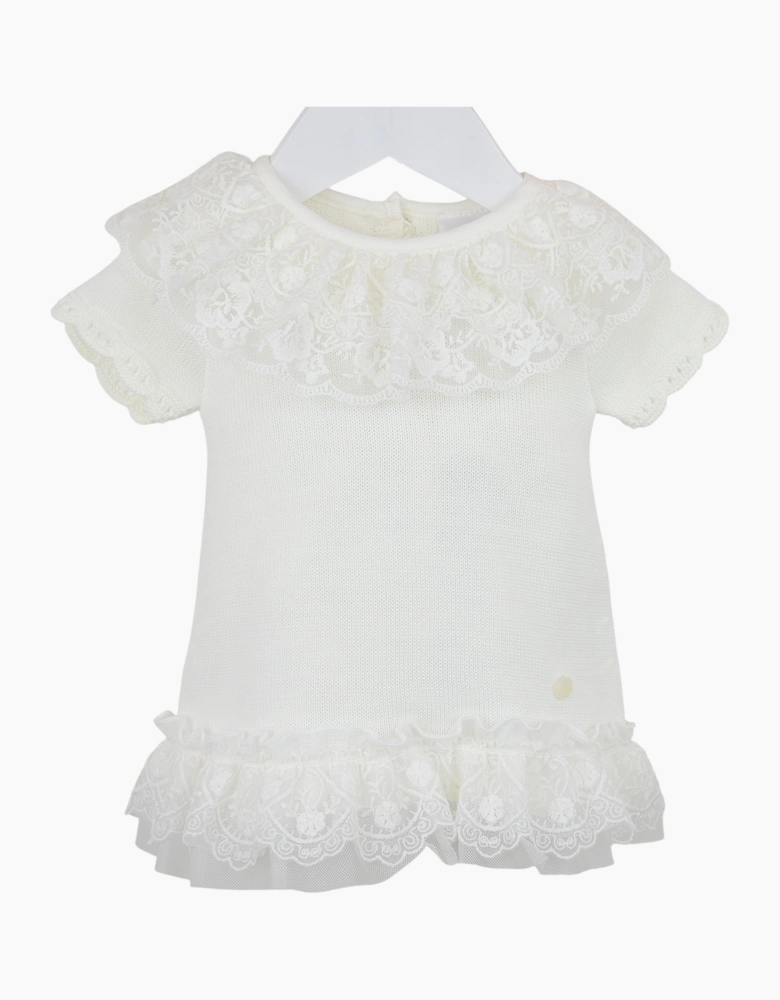 Girls Ivory Fine Knit Lace Dress