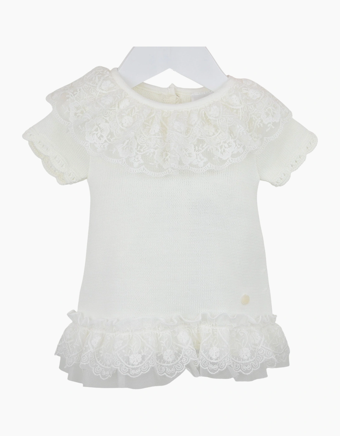 Girls Ivory Fine Knit Lace Dress